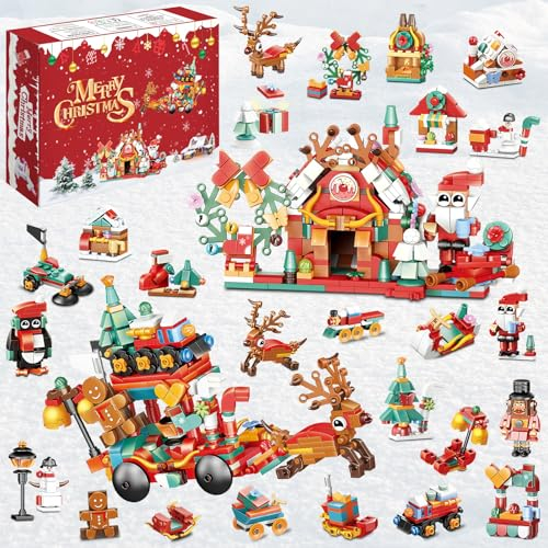 Adventskalender 2024, Weihnachtsbaustein-Countdown-Kalender für Jungen und Mädchen, 24-tägige Weihnachtsszene mit Überraschungen zum Sammeln, Weihnachtsgeschenke für Kinder und Erwachsene