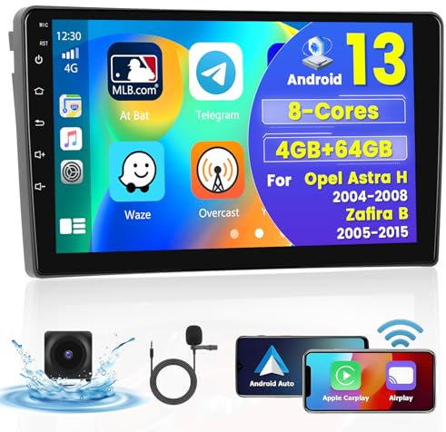Hikity 8Cores 4G+64G Autoradio Android 15 Für Opel Astra H 2004-2008/Zafira B 2005-2015/Opel Corsa 2014 9Zoll Touch Display Auto Radio 32EQ FM RDS Wireless Carplay Android Auto Navi WFI MIC SWC