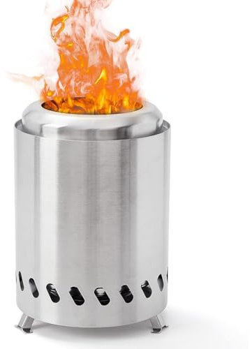 Tischfeuer Outdoor | Raucharmer Mini Tischkamin, Deko für Garten, Terrasse und Balkon, Mit Pellets oder Holz, Edelstahl Tischfeuerstelle, Rauchfreie Feuerschale