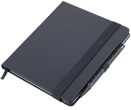 TROIKA Notizblock schwarz DIN A5 BLACK SLIMPAD inkl. Kugelschreiber schwarz, Elastikband-Verschluss, Punktraster, Stiftschlaufe, Lesezeichen, FSC zert. Papier, eingefärbte Seitenränder, Kunstleder