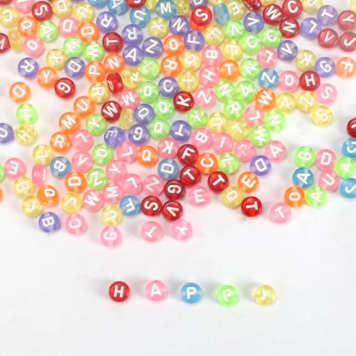 Minnhua 3500 Stück Buchstabenperlen für Armbänder, Perlen zum Auffädeln Buchstaben mit 3m Elastischer Kordel, Letter Beads, Buchstaben zum Auffädeln für Basteln Armbänder, Ketten(Transparent Gefärbt)