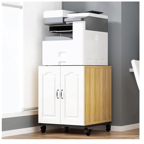 Druckerständer aus Holz mit Rädern und Tür, Home Office, Druckerwagen mit Regalen und Aufbewahrung, Druckerregal für Kopierer, Scanner, Faxgeräte, Büro, Organizer, Ständer mit Rollen