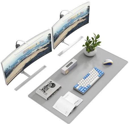 DAWNTREES Sous-main de bureau - 100 x 50 cm - En cuir - Résistant au glissement - Grand tapis de souris pour ordinateur portable - Convient pour le bureau, la maison et l'utilisation de bureau (gris)