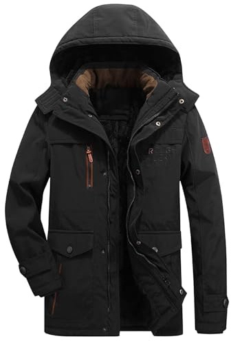 Bastwahl Parka Herren Bundeswehr Schwarz Mit Innenjacke Winter - Warme Winterjacke Teddyfutter Wintermantel Mit Kunstfell Kapuze Winterparka Outdoor Gefütterte Herrenjacke Steppjacke Jacke