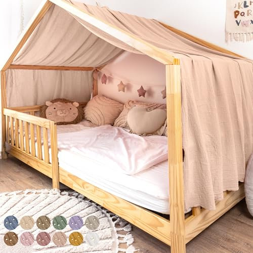 lilimaus Hausbett Himmel mit Gold Applikation [in 12 Farben] Betthimmel Hausbett aus 100% Baumwolle Musselin - Stoffhimmel für Hausbett Deko Mädchen & Jungen - Himmel für Hausbett Kinderbett Vorhang