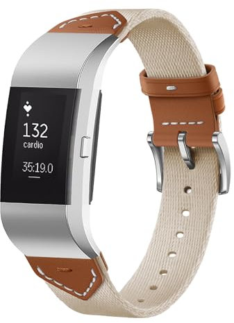 Gheper Band Kompatibel mit Fitbit Charge 2 /Charge 2HR Gewebtes Nylon & Echtleder Ersatzarmbänder Schnellverschlussband