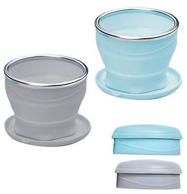 UNNESTAR 2 Stück zusammenklappbare Kaffeebecher– 180ml Silikon Reisebecher mit Deckel Leichtes Camping-Trinkgefäß für Outdoor