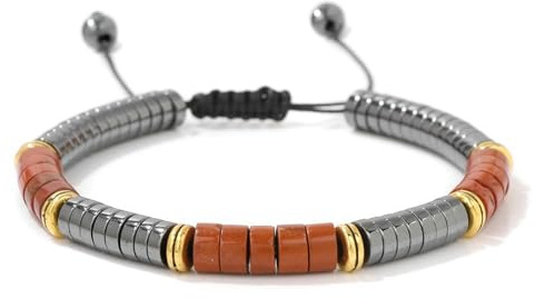 LGHLZGVF Armband Damen Herren Geflochtene Obsidian Armband-schwarz Stein Weiß Blau Rot Gelb Abstandsperlen Für Verstellbare Unisex-Boho Design-rot