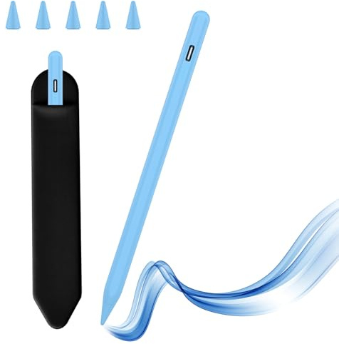 Penna per iPad 2018-2025, Pencil per iPad con Palm Rejection, Ricarica rapida, Sensibilità All'inclinazione, per iPad 11 A16/10/9/8/7/6, Air 3/4/5/M2/M3, Pro 13/12,9/11, Mini 5/6/7 (azzurro cielo)