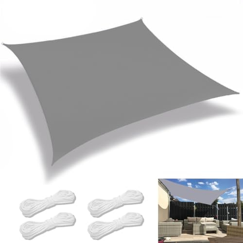 Sun Shade Sail, 3x3m Waterproof Rectangle Sunscreen Awning Canopy, Shade Sail 95% UV Block with Free Rope, for Outdoor, Garden, Patio, Yard, Party, Balcony(Grey)
