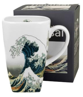 Duo K. Hokusai The Great Wave Becher Quadratisch – New Bone China Porzellan – 0,65l Fassungsvermögen – Mikrowellengeeignet und Spülmaschinenfest