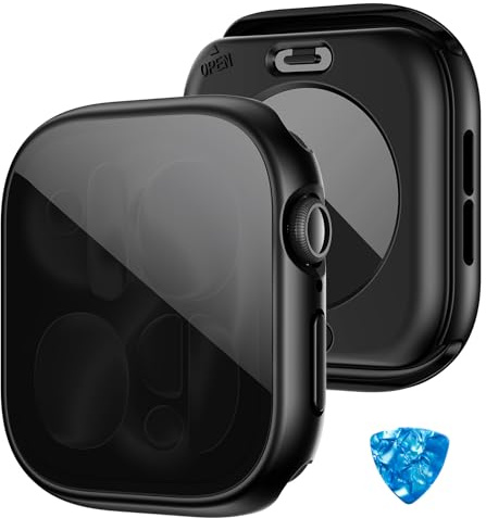 HWeggo [2 in 1] wasserdichte Hülle für Apple Watch Series 11/10 46 mm Displayschutzfolie, 360°-Schutzhülle aus gehärtetem Glas, Stoßfänger vorne und hinten für iPhone Watch 46 mm Schwarz, blendfrei
