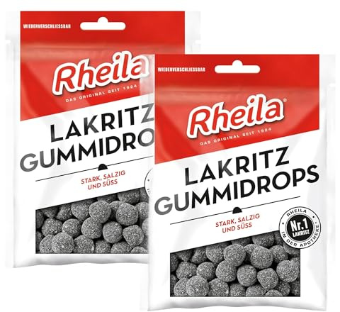Rheila Lakritz Gummidrops 2x90g – mit Süßholzextrakt & Salmiaksalz – kräftiger Lakritzgeschmack