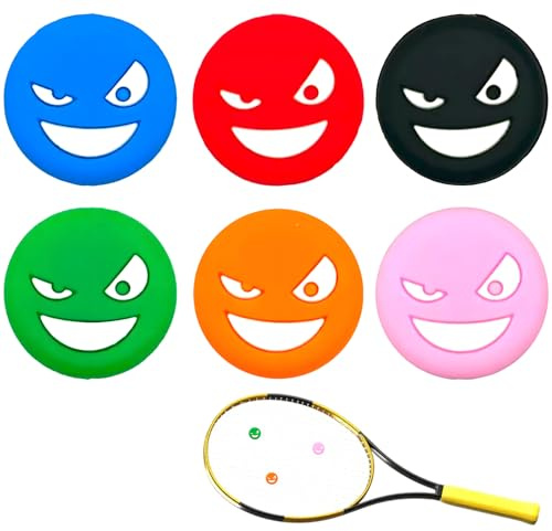 KIRVOS 6 Stück Tennis Vibrationsdämpfer, Silikon Dämpfer Lustiges Gesichtsdesign für Tennisschläger & Badmintonschläger, Vibration Damper Reduziert Schwingungen, Tennis Zubehör