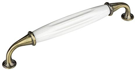 SO-TECH® Porzellangriff JOHANNA Altmessingoptik weiß BA 160 mm Möbelgriff Küchengriff