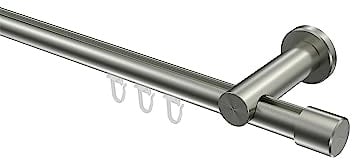 INTERDECO Innenlauf-Gardinenstange 20 mm, moderne Innenlaufstange aus Metall, Edelstahl-Optik, zur Wandmontage, Typ 10213111, 440 cm
