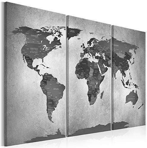 decomonkey Bilder Weltkarte 135x90 cm 3 Teilig Wandbild Groß Leinwandbild XXL Deko Wohnzimmer Schlafzimmer Büro Wanddeko Leinwand Pictures For Wall Poster Kontinente Landkarte Schwarz Grau