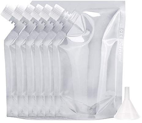 Rum runners for cruise Concealable and Reusable cruise sneak flask Liquor Pouches flask kit Sneak Alcohol Plastic flask hide drinking flask kit (8OZ-6PCS+Funnel kit)