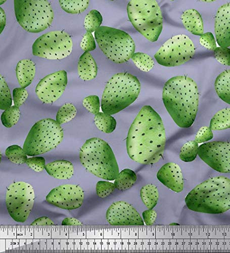 Soimoi Grau Poly Georgette Stoff Kaktus Baum Stoff Meterware 52 Zoll breit
