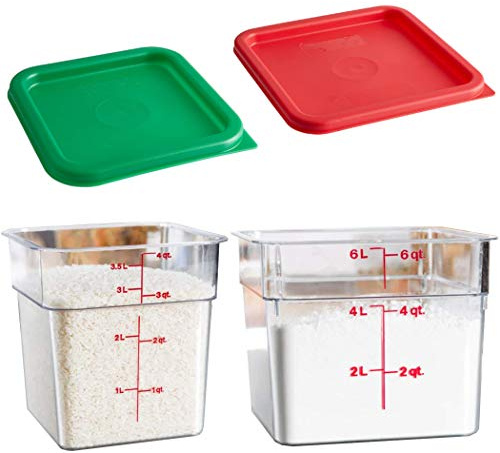 Cambro Camwear 4 Qt & 6 Qt Clear Polycarbonate Square Storage w/Lids Bundle Food Container NSF Home Kitchen Restaurant Catering Bread Making Proofing 2 Piece Organization Set