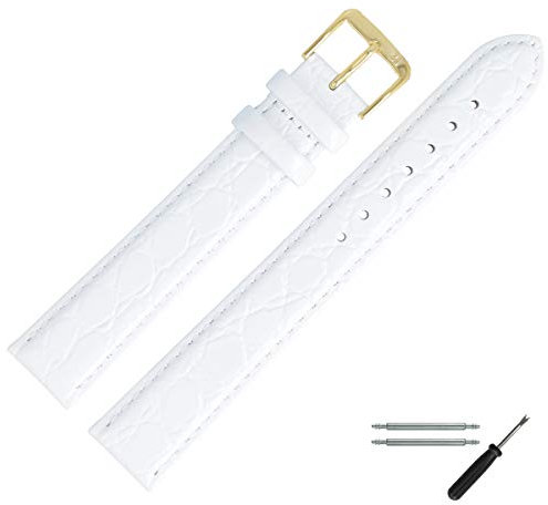 MARBURGER Uhrenarmband 22mm Leder Weiss Gold Kroko Prägung Mit Naht - Montage Set 6812220000220