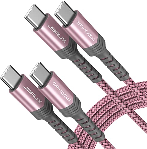 JSAUX Câble USB C vers USB C 100W/5A (Lot de 2, 2m+2m), Câble de Charge Rapide Compatible avec Nintendo Switch 2 iPhone 16 Pro Max Samsung Galaxy S25 S24 MacBook iPad Air Pro CarPlay - Rose