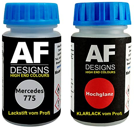 Lackstift für Mercedes/Daimler Benz 775 Iridiumsilber Pearl Metallic + Klarlack je 50ml Autolack Basislack Set