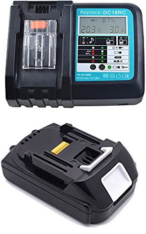 18V 1.5Ah Battery BL1815 BL1815N and Rapid Charger DC18RC with LED Replacement for Makita Job Site Radio DMR109 DMR108 RMB100 BMR107 DMR106 BMR100 196235-0 LXT Li-Ion Battery