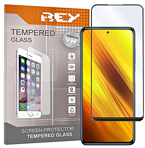 REY Protector de Pantalla Curvo para XIAOMI Poco X3 NFC - XIAOMI Poco X3 Pro, Negro, Cristal Vidrio Templado Premium, 3D / 4D / 5D, Anti Roturas