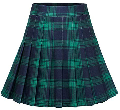 Dressystar Jupe Basique Femme Extensible Patineur Patineuse Pom-Pom Girl Mini Jupe Plissée Vert Marine Plaid S