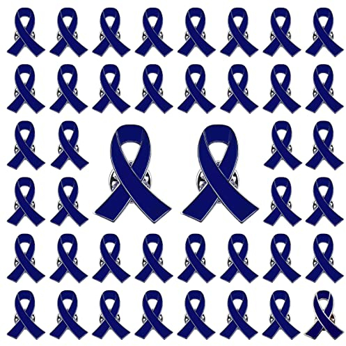 WANDIC 50 PCS Pins Ruban Bleu Foncé Broches en Métal de Sensibilisation au Cancer du Côlon et de la Prostate Épingles Accessoire Decoration,pour les Activités Sociales