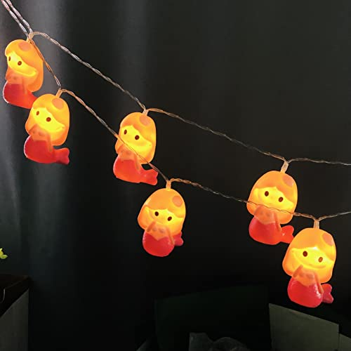 Riaxuebiy Niedliche Meerjungfrau Lichterketten Batteriebetriebenes Nachtlicht für Indoor Thanksgiving Home Party Kinder Kinder Schlafzimmer Dekoration (1.65M/10LED, Meerjungfrau)