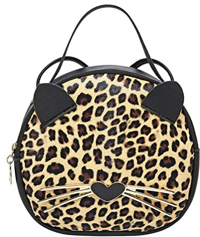 GALPADA Leopardenmuster Damen-einkaufstasche Runde Geldbörse Katzenohren Modische Pu-handtasche