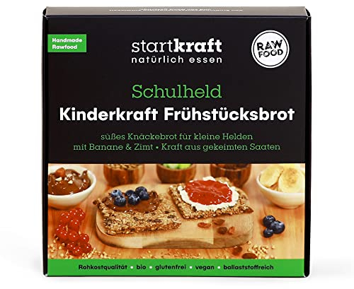 startkraft Kinderkraft Frühstücksbrot 140g, Knäckebrot mit gekeimten Saaten, Banane und Zimt, Rohkost Brot ohne Zuckerzusatz, süßes Rohkostbrot vegan und glutenfrei