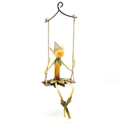 GUTE Gartenelfe auf einer Schaukel, für drinnen und draußen, Metallskulptur, Elfen, Hof, Kunst, Outdoor-Statue, Frühling, Herbst, hängende Elfe, Rasen, Ornament, Geschenk für Terrasse, Teich,
