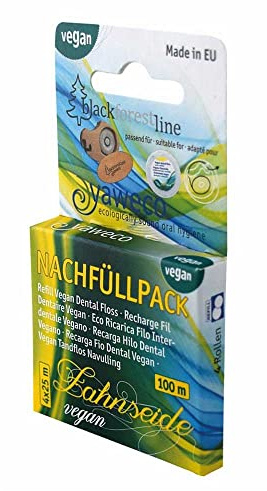 Yaweco Zahnseide aus PLA - pflanzlich gewachst vegan Nachfüllpack (3er Pack)