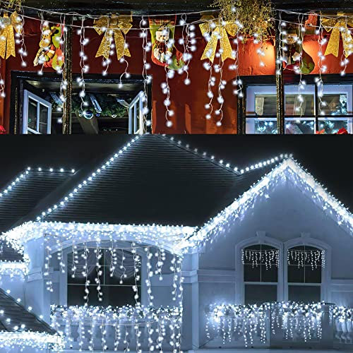 Cecaylie Rideaux Lumineux Extérieur, 600LED 15m Guirlande Lumineuse Rideau 8 Modes en Fonction Mémoire,Etanche IP44 Décoration Intérieure/Extérieur de Fenêtre Fête Mariage Noël (Blanc Froid)