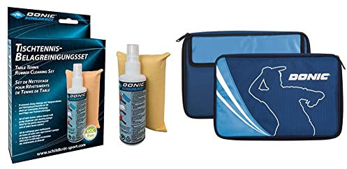 Donic-Schildkröt Tischtennis Reinigungsset, 100 ml Belagreiniger im Pumpzerstäuber und Reinigungsschwamm, 828529 & Donic-Schildkröt Tischtennis Schlägerhülle Legends, 818540