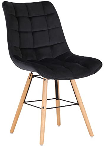 CLP Chaise De Salle A Manger Leni en Velours I Surface D'assise Matelassée I Pieds en Bois, Couleur:Noir