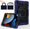 ROISKIN Kinder Hülle für iPad 9 8 7 Generation 10.2 Zoll,Heavy Duty Stoßfeste iPad Hülle 9. Generation mit Stifthalter & Bildschirmschutz & Drehbarer Ständer & Schultergurt，Marineblau