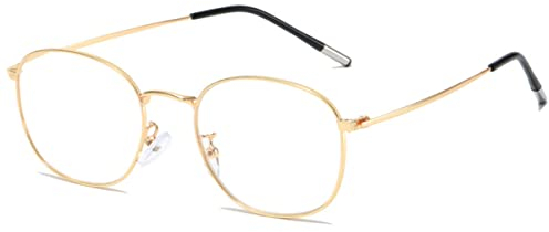 KOOSUFA Runde Blaulichtfilter Brille Brillengestelle Retro Computerbrille Herren Damen Ultra Leicht Metallrahmen Gaming Brille ohne Stärke 1x Gold, 0.0