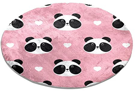 Tapis rond pour chambre à coucher, salon, étude, jeu de panda, mignon avec cœur, rose pâle