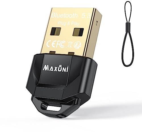 Maxuni Bluetooth USB, Bluetooth Adapter Dongle 5.3, Langstrecken Netzwerkadapter Stick für PC, Laptop, Desktop, Headset, Lautsprecher, Tastatur, Kopfhörer, Maus, Windows 10/11/8.1/7
