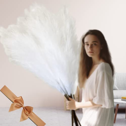White Pampas Grass Large 3 stems x 116cm Large White Feathers Fake Plants Pampas Grass Long Stem Artificial Flowers For Tall Vases Tall Artificial Flowers