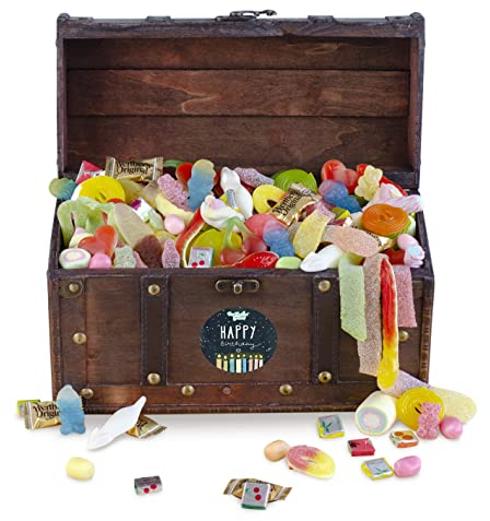 Schmatztruhe Happy Birthday – Geschenktruhe mit kunterbuntem Süßigkeiten-Inhalt, tolle Geschenk-Idee zum Geburtstag