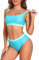 Durio Bikini Damen Bikini Set Zweiteiliger Badeanzug Bikini mit Hotpants Träger Oberteil Bikinihose Blau-Grün 36