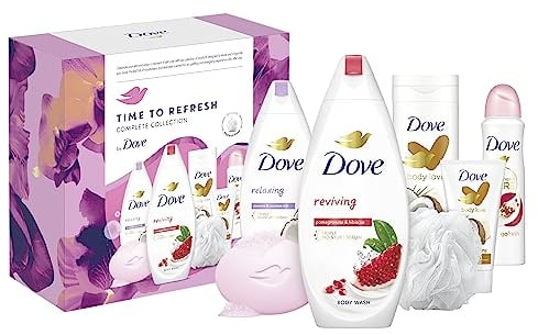 Dove Time to Refresh Complete Collection Gift Set with a luxury shower puff perfect gifts for her 6 piece