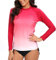 SURFEASY Damen Rash Guard Langarm Sonnenschutz Schnelltrocknend Badeshirt Surf Shirt Schwimmen Bademode(Roter Gradient,L)