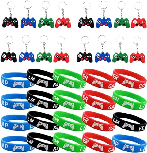 SUPRBIRD 45 Pezzi Portachiavi Joystick Gamepad Braccialetto Braccialetti Videogiochi Silicone per Feste di Giocatore Portachiavi, Bambini Feste di Compleanno Regalo
