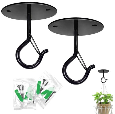Ticway 2-Pack de ganchos de techo para colgar plantas con hebillas de seguridad, ganchos para plantas colgantes, robustos, estables ganchos para colgar plantas, campanas de viento, decoración exterior